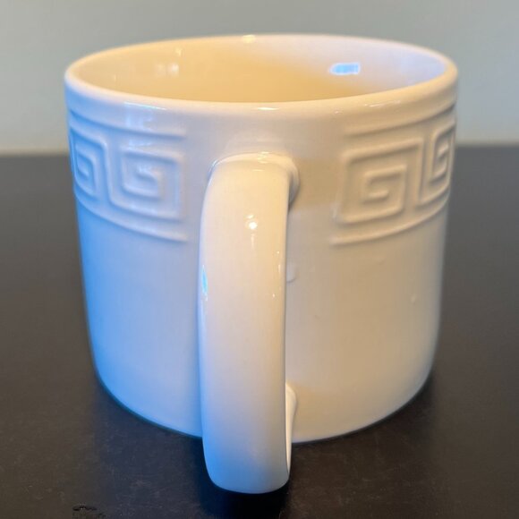 LYNNS Sigma Pattern All White Stoneware Mug with Embossed Greek Key Design - Picture 10 of 13